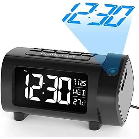LIORQUE Projection Alarm Clock, Alarm Clocks Bedside with FM Radio, Digital Radio Clock with Projector, Large VA Display, 4-Level Dimmer, Snooze, Digital Clocks for Bedrooms Cover