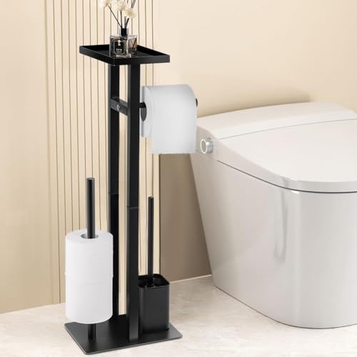 Edelstahl Klopapierhalter Stehend mit Klobürste - Toilettenpapierhalter mit Feuchttücherbox, Toilettenpapierhalter mit WC Bürste Stand WC Garnitur für Toilettenpapier & Toilettenbürste