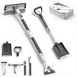 Ice Scrapers for Car Windshield, 47.3' Extendable Snow Brush for Car with Snow Shovel, 3-in-1 Heavy Duty Aluminum Car Snow Brush and Ice Scraper with Foam Grip for SUV Truck Windows