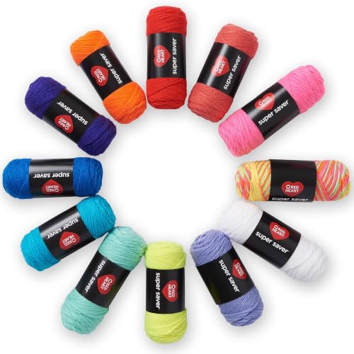 Image of Red Heart Super Saver Yarn Super Craft Kit Brights,with 50 Countg /1.7 oz. 4 Medium Worsted Yarn for Knitting & Crocheting,12 Colors,Perfect for Chunky Sweaters,Blankets,Amigurumi,50 Count (Pack of 10)