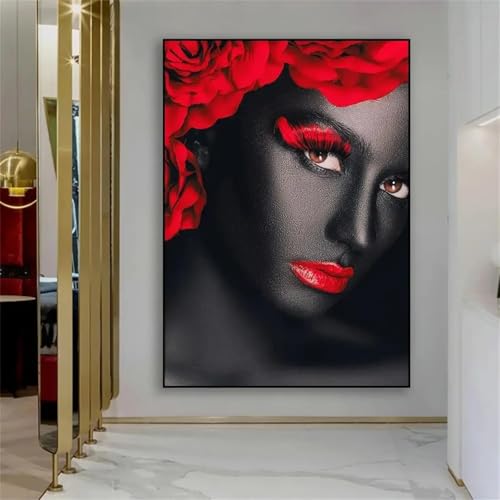 Toile abstraite femme rose rouge maquillage décoration murale salon tableau moderne 80x120