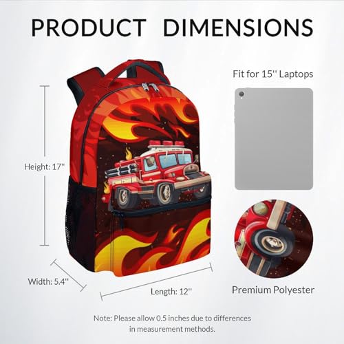 COZYAURA School Backpack for Boys - 17 Inches Large Capacity Fire Truck Bookbag for Kids - Red School Bags for Elementary - Lightweight Cartoon Backpack2
