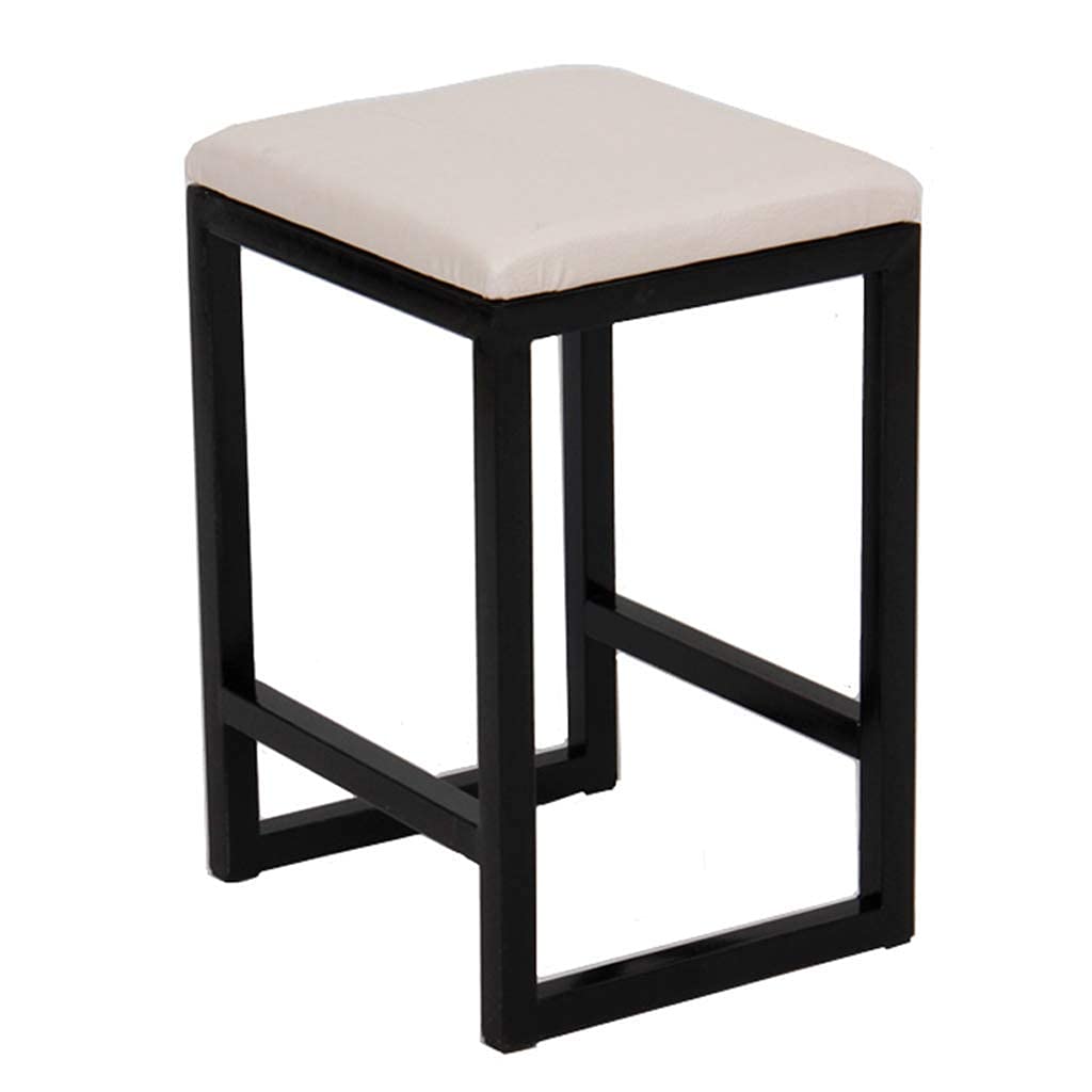 Tabouret avec Cadre en Fer Forgé et Cuir Noir Élégant Haute Résistance