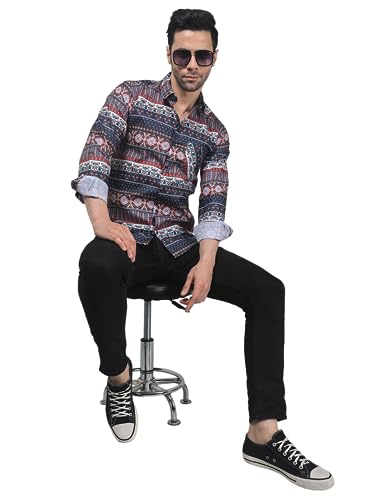 Image of TryBuy Men's Trendy Linen Casual Printed Full Sleeves Shirt