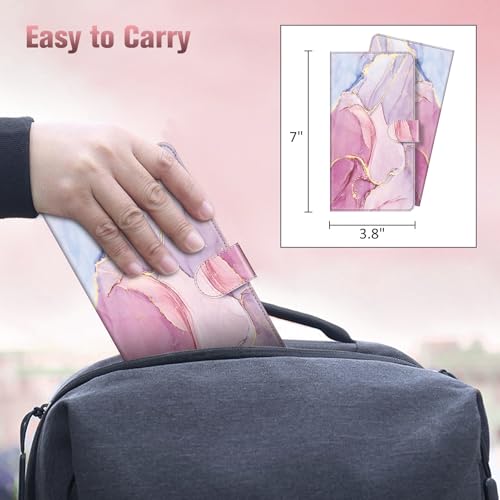Image of FINTIE Checkbook Cover for Personal Checkbook, RFID Blocking Big Capacity Standard Register Duplicate Checks with Pen Holder, Cards Slots (Marble Pink)