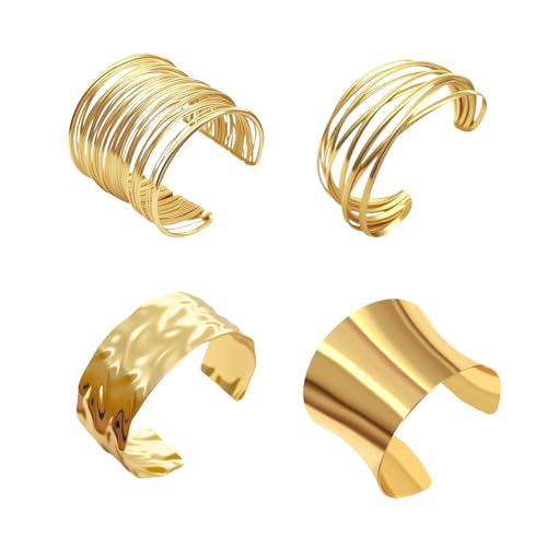 Gold Chunky Cuff Bracelets for Women Irregular Minimalist Statement Bangle Bracelets Adjustable Open Arm Cuff Upper Arm Punk Jewelry