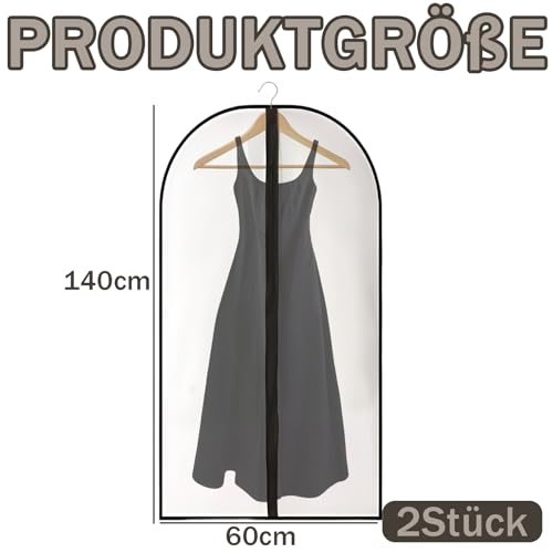 2 Stück Kleidersäcke, Kleidersack Anzug 60 * 140cm Wasserdichte und Mottensichere Kleidersäcke Mit Reißverschluss, Kleiderhüllen Transparent Wird Zur Aufbewahrung Von Garderoben Verwendet