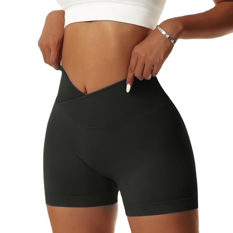 Litthing Pantalones Cortos Mujer Deporte Scrunch Butt Push Up Shorts Deportivos Cintura Alta Entrecruzada Leggins sin Costuras Elásticos para Gimnasio Fitness Correr Yoga