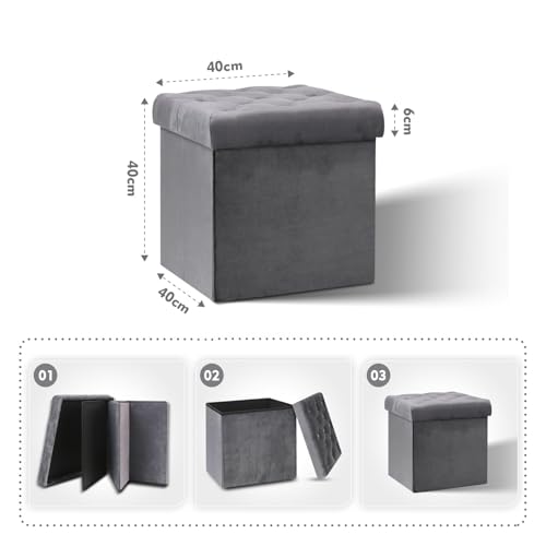 Tabouret Cube Pliable Gris 40cm Rangement 150kg Bailey