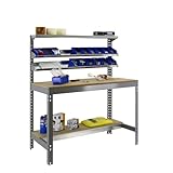 Simon Rack Banco de Trabajo Taller, Capacidad Carga 600 kg, 1445x1210x610 mm, Mesa de Trabajo, Gris/Madera - BT1