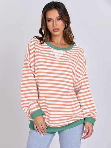 image for ANRABESS Women Striped Sweatshirts Oversized Crewneck Long Sleeve Shir