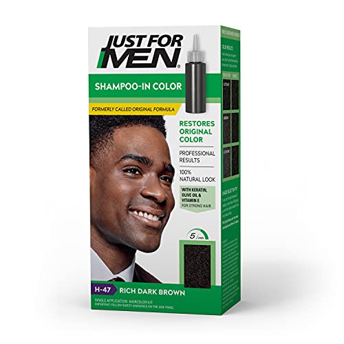 Just For Men Shampoo-In Color (Formerly Original Formula), Gray Hair Coloring Kit for Men, With Keratin and Vitamin E for Stronger Hair - Real Black, H-47 (Packaging May Vary)