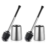 Picture of HAMITOR Toilet Bowl Brush Holder Set: 2Pack Silicone Stainless Steel Deep Cleaning Toilet Cleaner Brush for Bathroom Restroom - Compact Modern Rv Toilet Scrubber Accessories with Caddy
