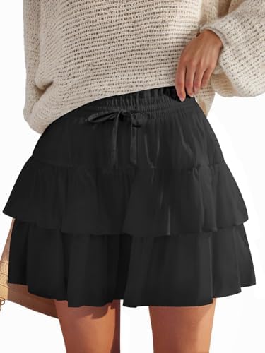 Shorts for Women Ruffled Tiered Pleated Mini Skirts Boho High Wai...