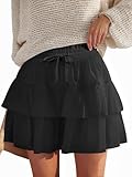 JEKAOYI Flowy Shorts for Women Ruffled Tiered Pleated Mini Skirts Boho High Waist Comfy Tennis Golf Skorts Black