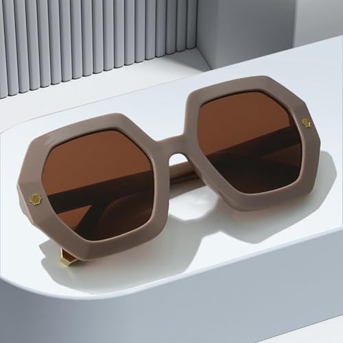 Vintage Polygon Sunglasses Women Fashion Metal Rivets Uv4003