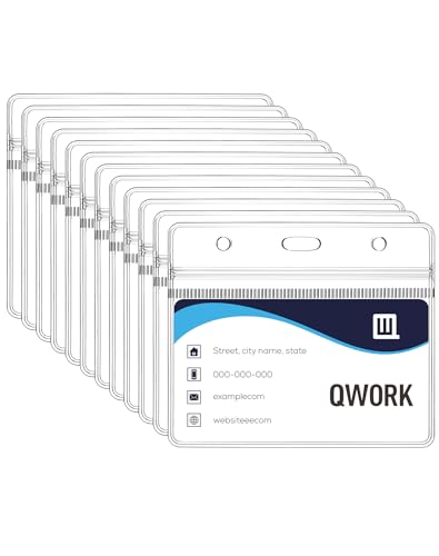 QWORK® Paquete de 100 Tarjeteros Horizontales para Cordón, 100x82 mm Funda de Tarjeta de Identificación Transparente, para Tamaño de Tarjeta 88x55 mm