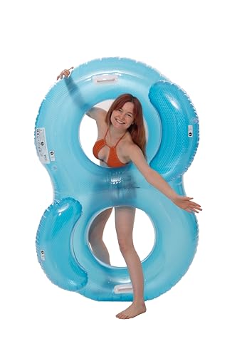 Miniatura 3 de Flotador Hinchable 2 Personas 188x117 Cm Colchoneta Con Forma De Ocho Doble Color Azul Neón - Soporta 200 Kg Colchoneta Grande Adultos Verano