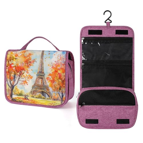 Borsa da toilette da appendere con torre Eiffel ad acquerello, borsa da viaggio per cosmetici, organizer per trucchi per donne e uomini, portabilità multi-scomparto
