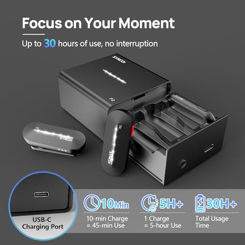 Image of SYNCO P2L Wireless Lavalier Microphone for iPhone, Dual Mic Noise Reduction, Charging Case, Plug Play, 2.4GHz, 45mins Shooting Time