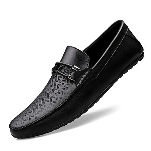 Driving Loafer for Men Boat Moccasins Slip On Style OX Leather Classic Embossed Texture(Conventional Optional)(Knurling Black,10 M US)3
