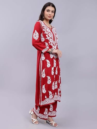 Image of Seva Chikan Hand Embroidered Lucknowi Chikankari Modal Kurta and Palazzo Set SCL8023
