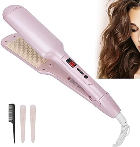 Volumizing Curling Hair Iron, LCD Screen Crimper Hair Iron for Creating Volume, Wide Plates Hair Crimper Grid Hair Volume Crimper Fluffy Hair Curler for Hairstyling Tool (UK)