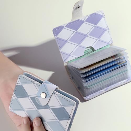 Card Holder PU Multifunctional Short Wallet Small With Checkered Pattern Card Bag Women(Blue)3