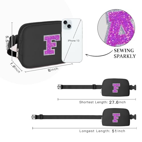 Image of COSHAYSOO Black Fanny Pack for Girls Purse Crossbody Belt Bag with Initials, Personalized Birthday Gifts for 6 7 8 9 10 11 12 Year Old Tween Preteen Girl Letter F