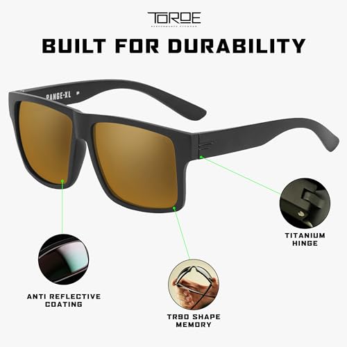 Image of TOROE Eyewear Matte Black RANGE XL Frame Sunglasses Light Weight TR90 Frame, Polarized Polycarbonate Lens (Matte Black | Black Emblem, Bronze (C3))