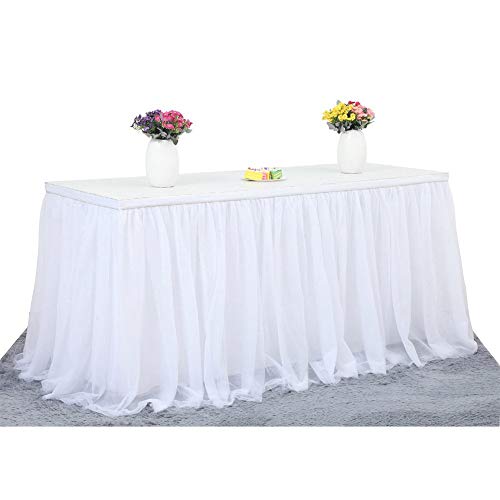 Haperlare 9ft Tablecloth White Tulle Table Skirt Queen Snowflake Wonderland Tulle White Tablecloth Tutu Tablecloth Skirting for Wedding Party Baby Shower Christmas Birthday Banquet Table Decorations