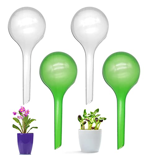 FACHAIBA 4Pcs bolas de riego para plantas,bolas de riego,set autorriego para macetas,bombillas de riego de vidrio para regar plantas jardín interior (verde + color transparente) Cover