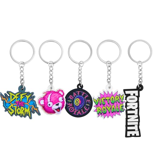 Fortnite Porta-chaves para homem, gamer e adolescentes, conjunto de 5 peças porta-chaves original para mochila de carro casa, acessórios divertidos, presente Friki para ele