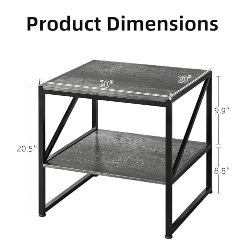 MUTUN 50cm Square End Table, 20 Inch Side Table for Living Room, Bedside Table for Bedroom, Nightstand, Small Table Grey Oak - Image 2