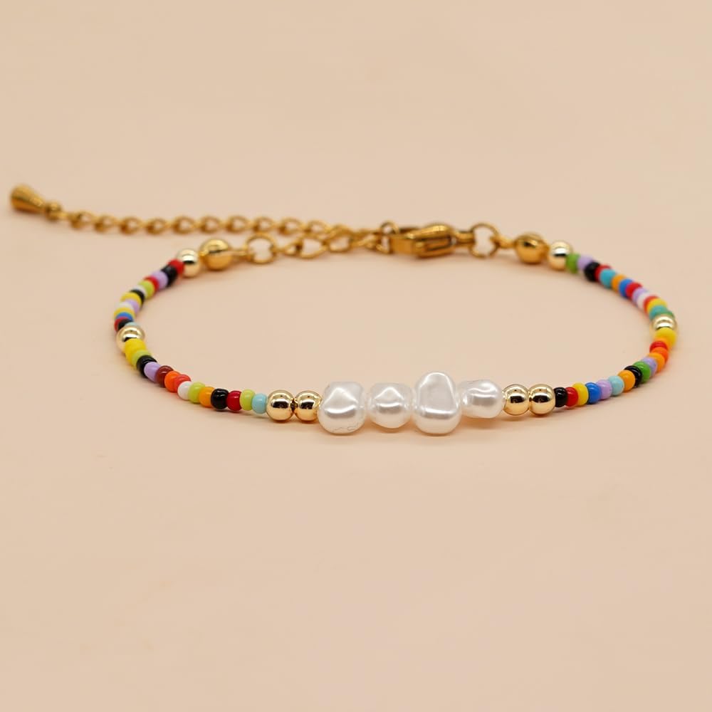 Pearl Rainbow Crystal Beaded Bracelet for Women, Handmade Colorful Beads Bracelet,Handmade Fashion Jewelry Gifts - Image 5