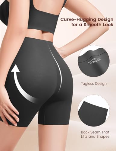 Derisaly Seamless Slip Shorts for Under Dresses Women High Waist Underwear Tummy Control Boyshort Panties Biker Briefs Yoga (Sleek Black *4, Small) - image 3