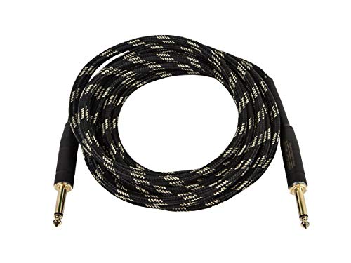 Monoprice 1/4-Inch TS Male Guitar and Instrument Cable - 15 Feet - Black & Gold | 20AWG - Gold Plated - Cloth Series by Monoprice - Image 2