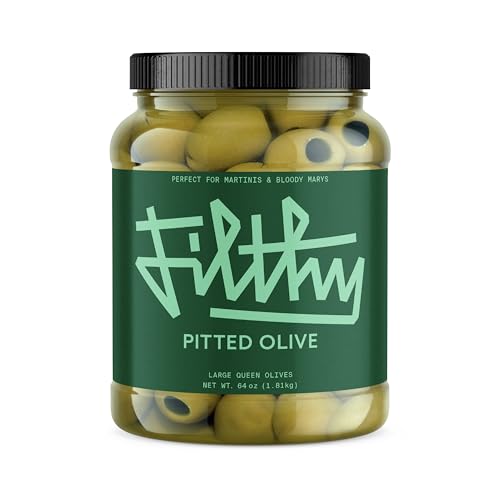 Filthy Large Queen Pitted Olives, Premium Cocktail Garnish - 64 Oz Jar | All Natural Ingredients...