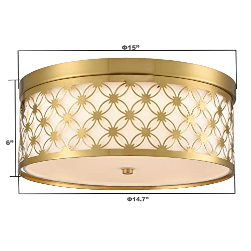 Shawnkey Modern Drum Gold Led Ceiling Light Fixture With White Fabric Shade Dimmable Semi Flush Mount Ceiling Light For Bedroom Living Room Hallway Light Fixture Ceiling Mount #TOP7