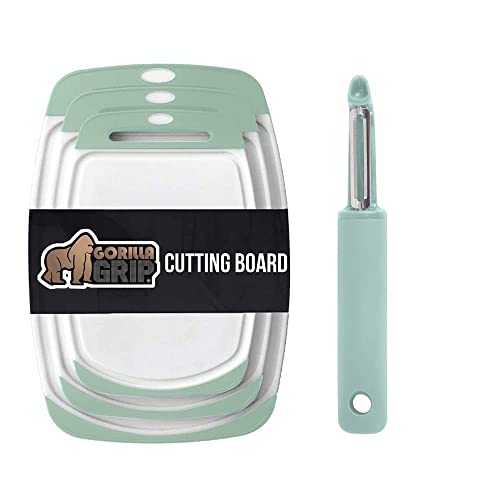 Gorilla Grip Cutting Board Set Of 3 And Vegetable Peeler, Both In Mint Color, Cutting Boards Are Dishwasher Safe, Peeler Has Swivel Blade, 2 Item Bundle #TOP19