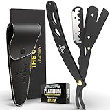 The Cut- Factory- Straight Razor with Pack Of Platinum Treet Single Blade Razors for Men- Professional Barber Straight Edge Razor for Close Shaving 100 Percent Stainless Steel-Black