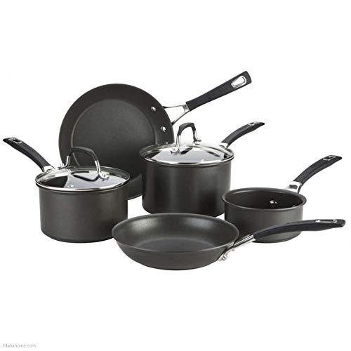 Anolon 85070 Synchrony Milkpan, Saucepan and Frypan Set of 5 – Lifetime Guarantee – Non-Stick-Glass lids-Hard Anodized Aluminium Cookware – Induction, Oven Safe, Stainless Steel 1 Gallery Image