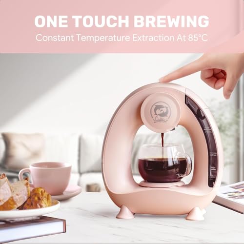 Image of Pod and Grounds Single-Serve Coffee Maker, 2 in 1 One Cup Coffee Machine Compatible with K-Cup Pod & Coffee Grounds /Tea, Compact Design, Champagne Color (Pink)