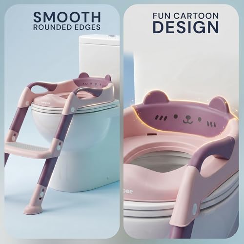 Image of Baybee Aura Pro Baby Ladder Potty Training Seat for Kids | Foldable Baby Western Toilet Seat with Adjustable Height, Grip Handle & Backrest | Potty Training Seat Chair for Kids 1 to 8 Years (Pink)