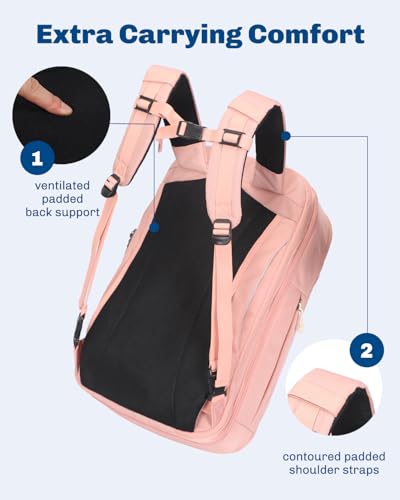 Image of Hynes Eagle Travel Backpack TSA Personal Item Bag Flight Approved Pink