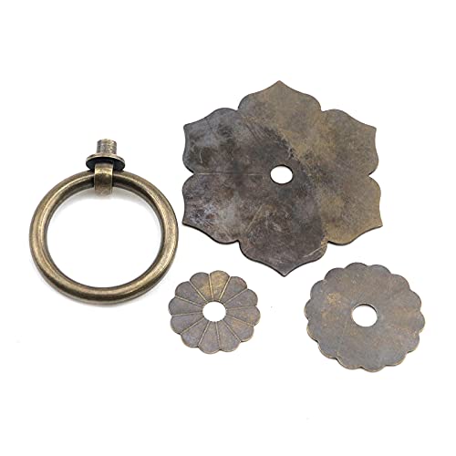 Bitray Drop Ring Knobs Antique Bronze Tone Ring Pulls Flower Shape Dresser Drawer Cabinet Pulls - 2Pcs #TOP4