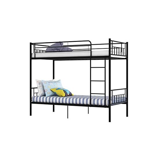 Panana Twin Over Twin Bunk Beds, Modern 3FT Single Metal Bed Frame Home Sleep For Kids/Adult Children Bed Frame With Stairs (Black)