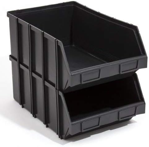 Stacking Poly Box 5 Stacking Boxes 350 x 210 x 160 cm Size 3 Black Plastic PP Storage Box ...