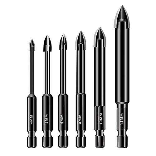 Towwoo Juego de 6 Brocas para Azulejos, 4/5/6/8/10/12 mm, con Vástago Hexagonal, Multimateriales, para Cerámica, Vidrio, Porcelana, Granito, Mármol