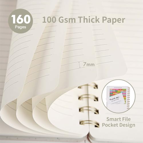 Image of Spiral Notebook-5.75 inch x 8.125 inch College Ruled Journal with Inner Pockets and 160 Pages,PU Leather Cover Business Journal, Twin-Wire Binding Notebook Perfect for Office & Home School Supplies Light Grey